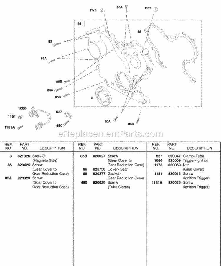 Gear Cover Diagram and Parts List for 522447-0105-E2  Briggs and Stratton Engine
